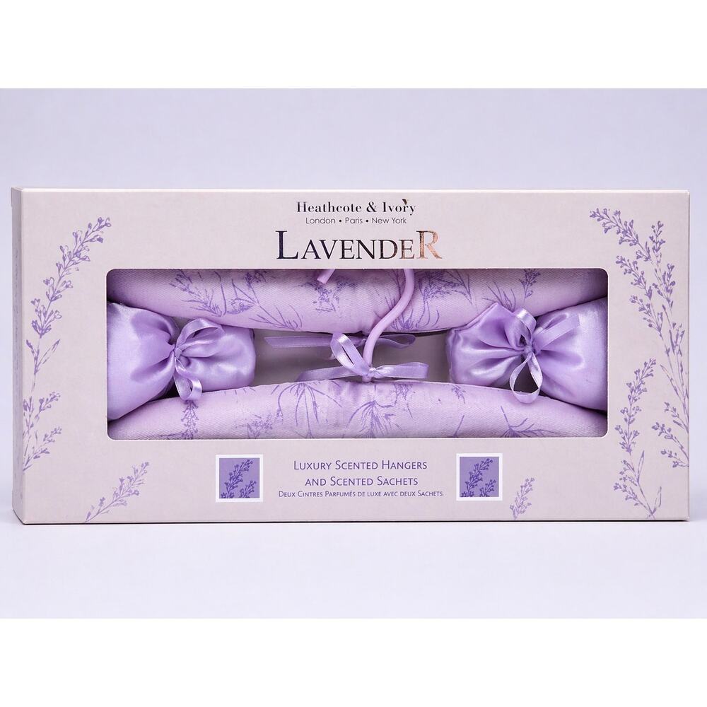 Heathcote & Ivory Lavender Luxury Scented Padded Hangers & Sachets Set - New